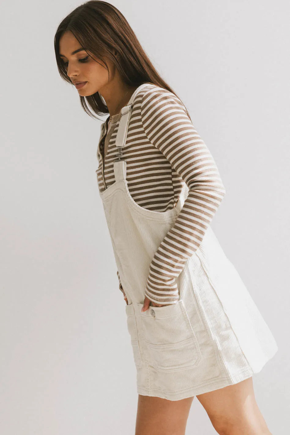 Versatile Looks Reid Corduroy Overall Dress in Ivory