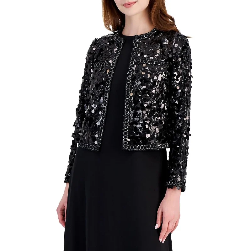 Cozy Pieces Anne Klein Womens Sequined  Open-Front Blazer
