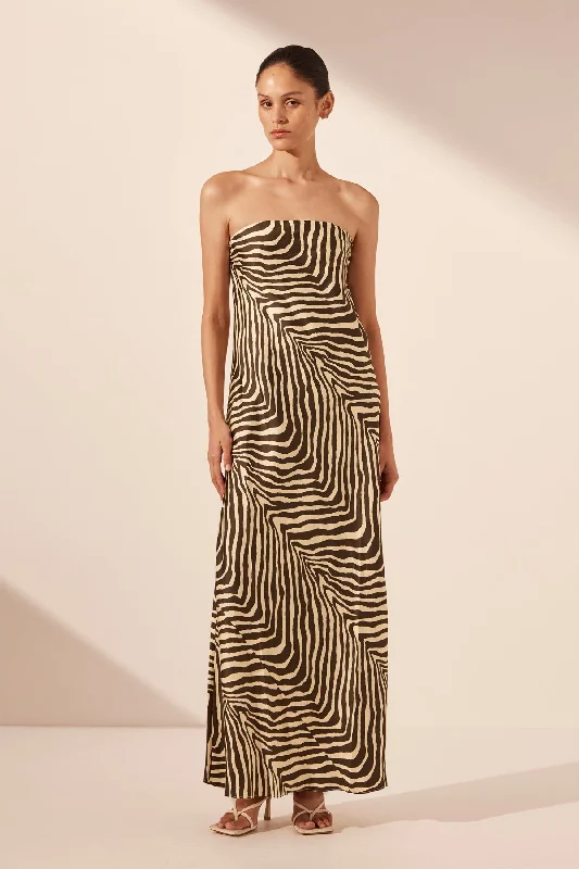 Romantic Tenderness SANA SILK STRAPLESS BIAS MAXI DRESS