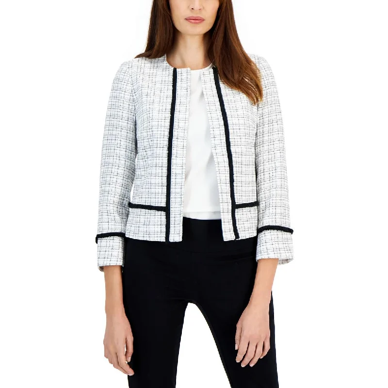 Practical Wear Kasper Womens Petites Plaid Collarless Open-Front Blazer