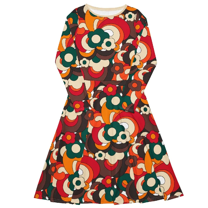 Cozy Casuals FLORENCE retro - Midi dress with long sleeves and pockets