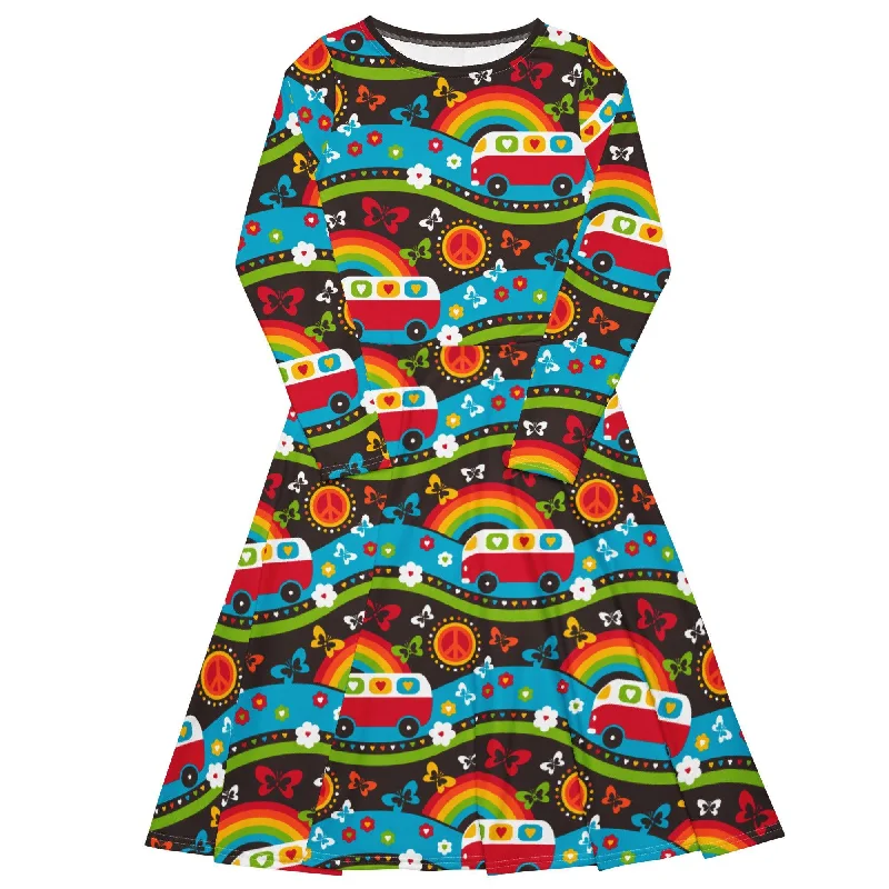 Comfy Fabrics HIPPIE DAY rainbow - Midi dress with long sleeves and pockets