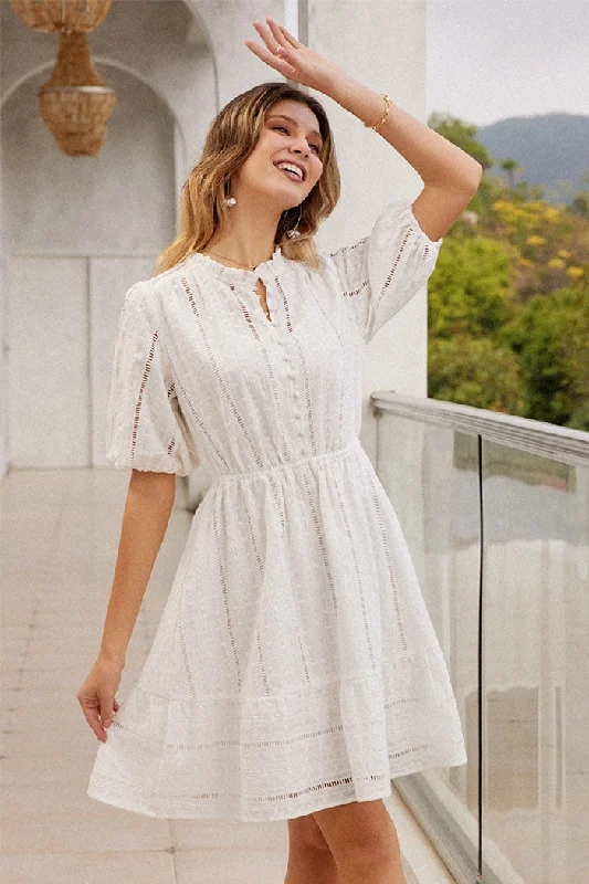 Cozy Comfort Cotton Hollow Embroidered Mini Dress