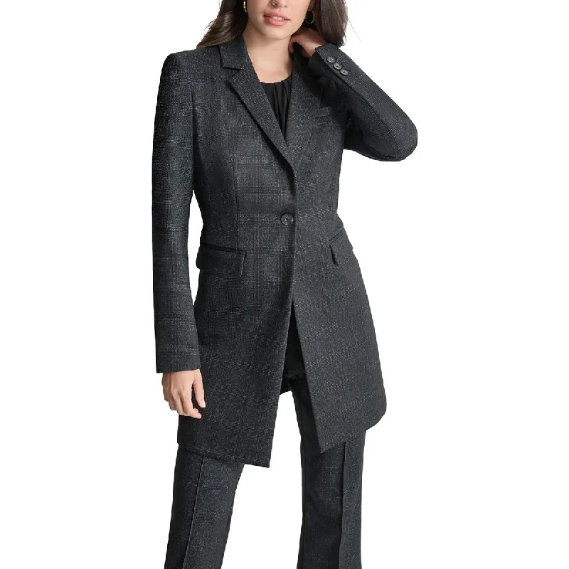 Functional Fashion DKNY Womens Plaid  One-Button Blazer