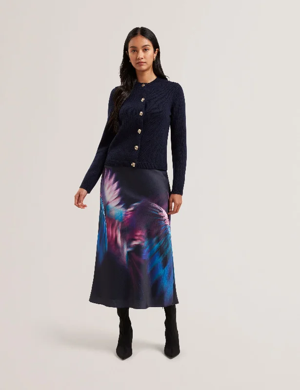 Chic Style Jaycey Rose Button Crew Neck Cardigan Navy