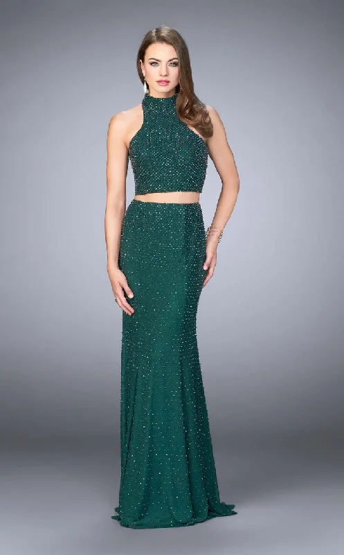 Personalized Art Style La Femme - 24158 Sophisticated Sparkling Sleeveless Beaded High Neck Two-Piece Dress Personalized Art Style La Femme - 24158 Sophisticated Sparkling Sleeveless Beaded High Neck Two-Piece Dress