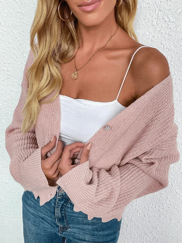 Easygoing Fashion Women Solid Simple Mild Pink Irreugular Hem Daily Wear Knitted Cardigan