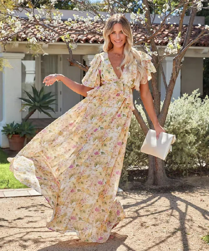 Personalized Text Spring Fling Floral Ruffle Tiered Maxi Dress
