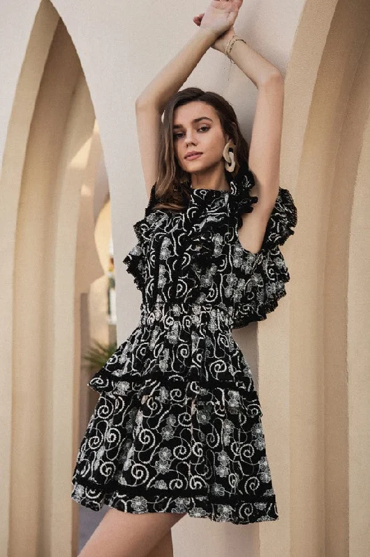 Sleek Outfits Embroidery Tiered A-Line Mini Dress