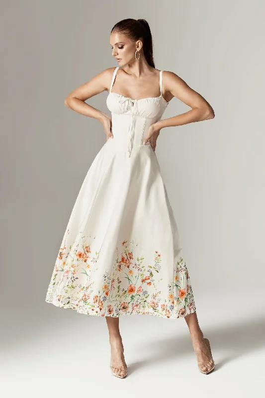 Stylish Wear Annette Cotton Bustier Midi Sundress (Floral Print)