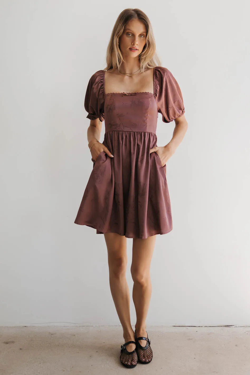 Romantic Tenderness Alexis Satin Mini Dress in Mauve
