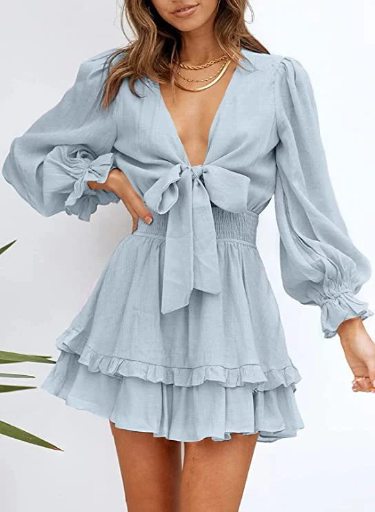 Fashion Layers Krueger Textured Ruffle Dress - Powder Blue
