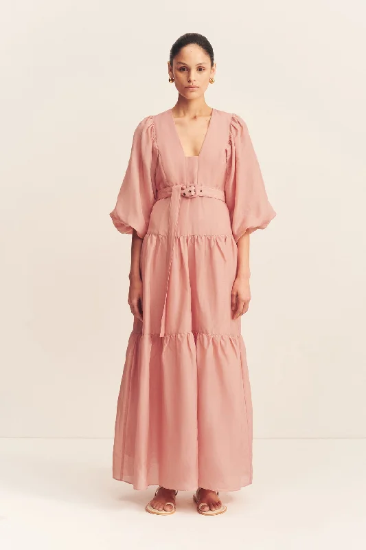 Stylish Comfort CELESTE PLUNGED TIERED MAXI DRESS - ROSE