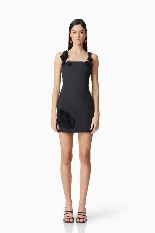 Personalized Printing Design Trompe 3D Floral Mini Dress Black