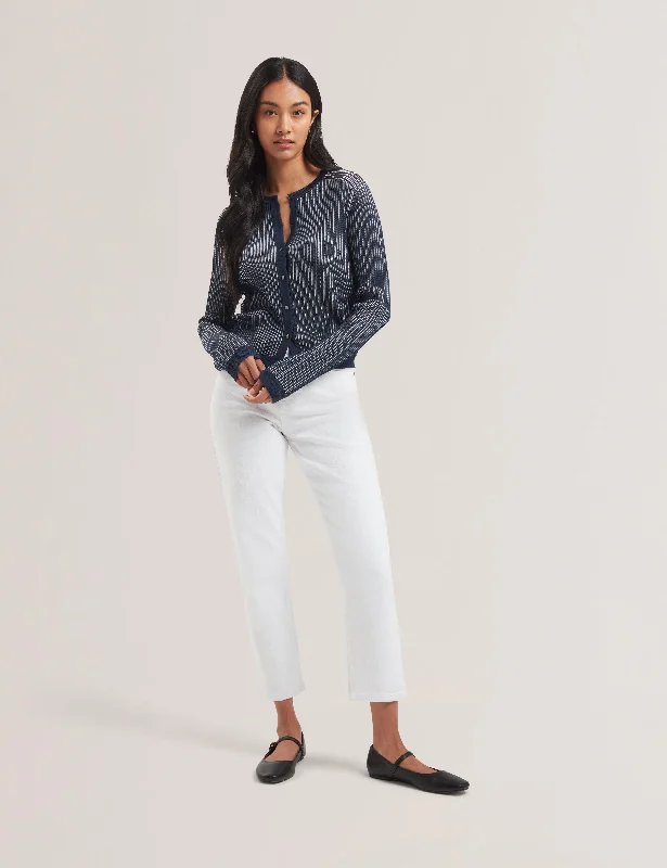 Functional Fashion Ilhaa Textured Stripe Knitted Cardigan Navy