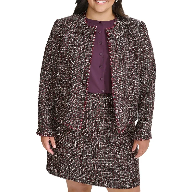 Cool Style Calvin Klein Womens Plus Woven Tweed Open-Front Blazer