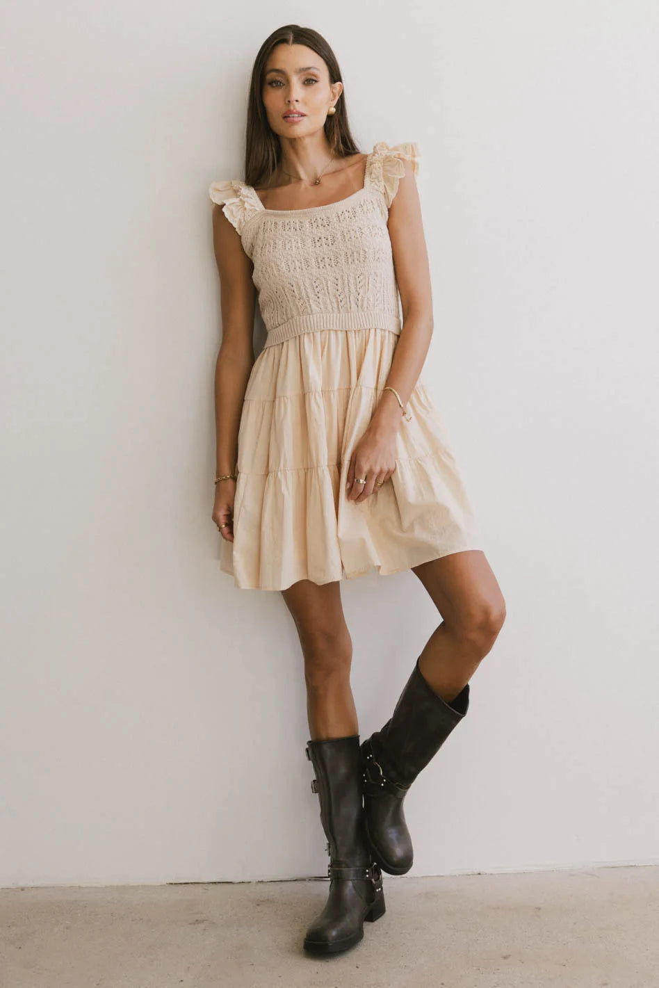 Relaxing Attire Lindie Knit Bodice Mini Dress