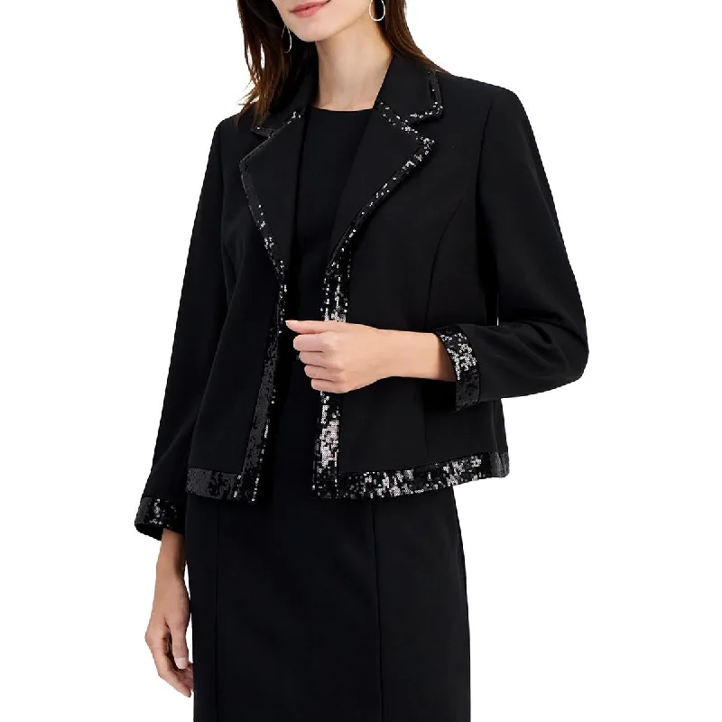 Effortless Chic Kasper Womens Petites Sequined  Open-Front Blazer