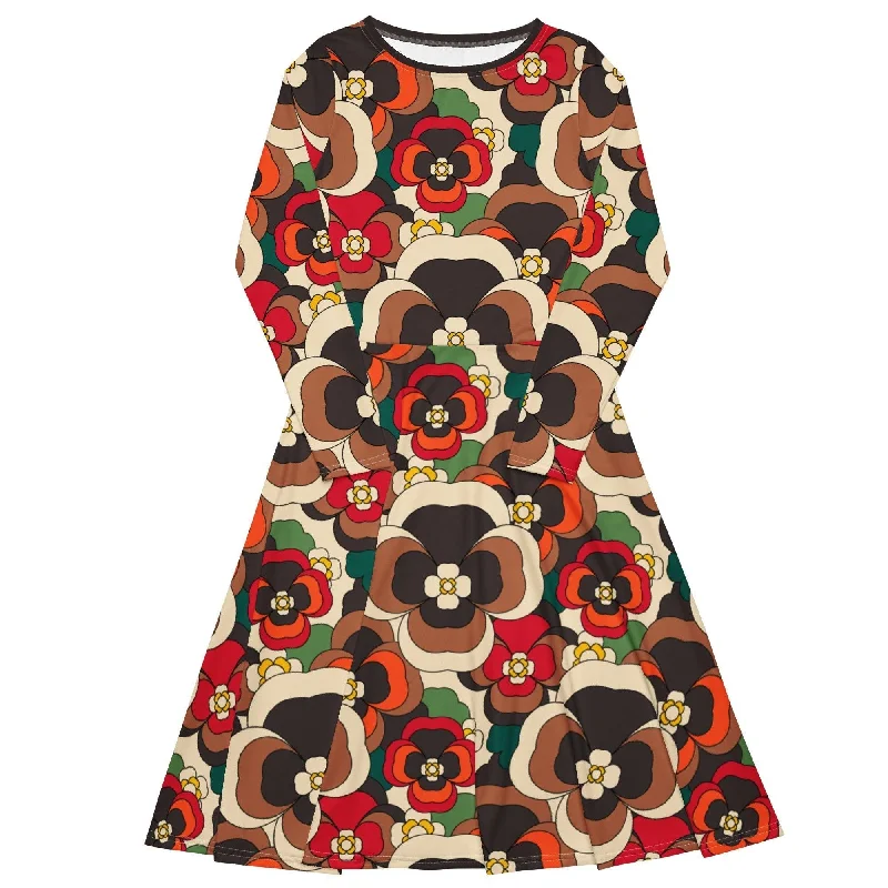 Casual Everyday Wear PANSY FANTASY retro - Midi dress with long sleeves and pockets