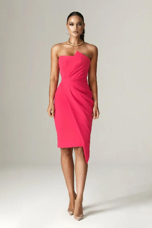 Warm Apparel Eliana Crepe Corset Midi Dress (Fuchsia)
