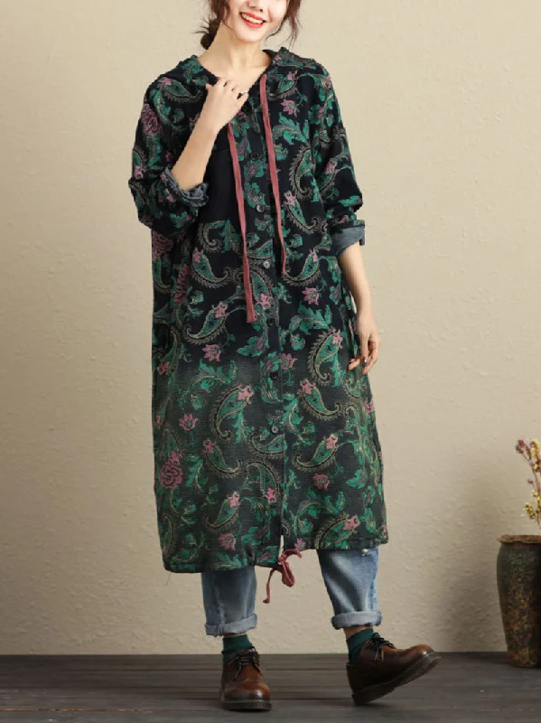 Comfy Tops Women's Side Pocket Style Hooded Print Cardigan