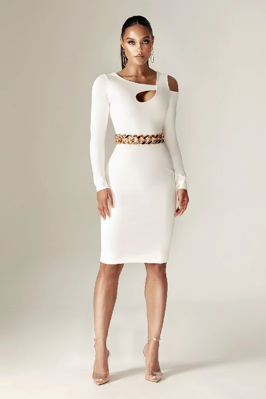 Minimalist Style Sinthia Cutout Ponte De Roma Midi Dress (Off White)
