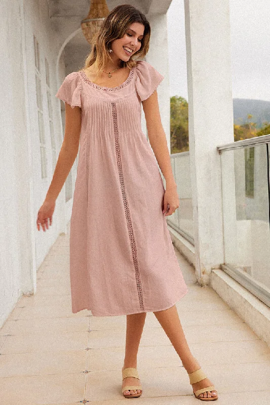 Soft Textiles Cutout Print Ruffled Short Sleeve Midi Dress