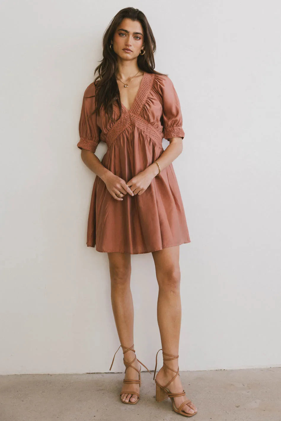 Personalized Heterogeneous Splicing Lorna Mini Dress in Rust