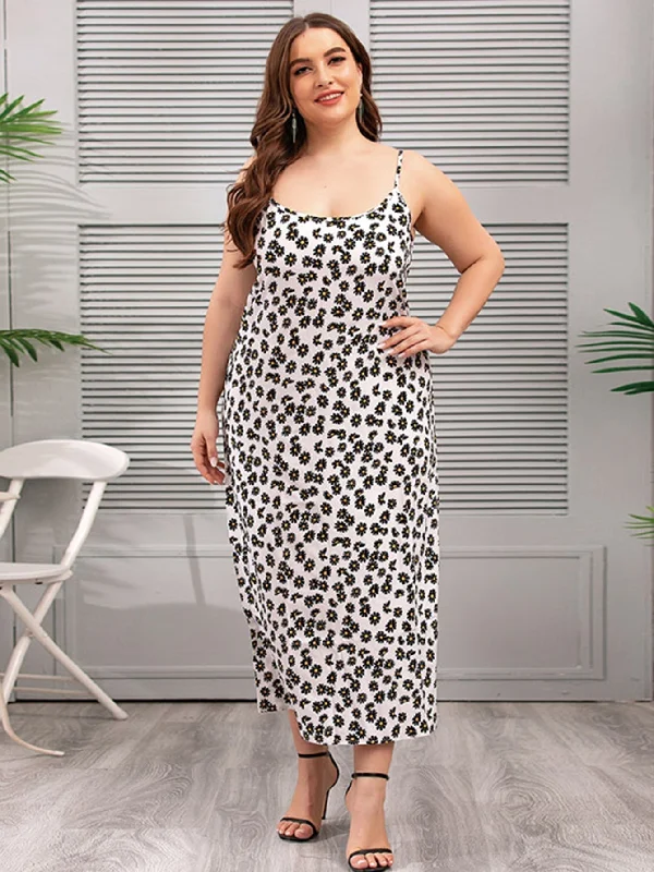 Stylish Comfort KittenAlarm - Plus Size Oversize Satin Silky Print Cami Dress Loungewear
