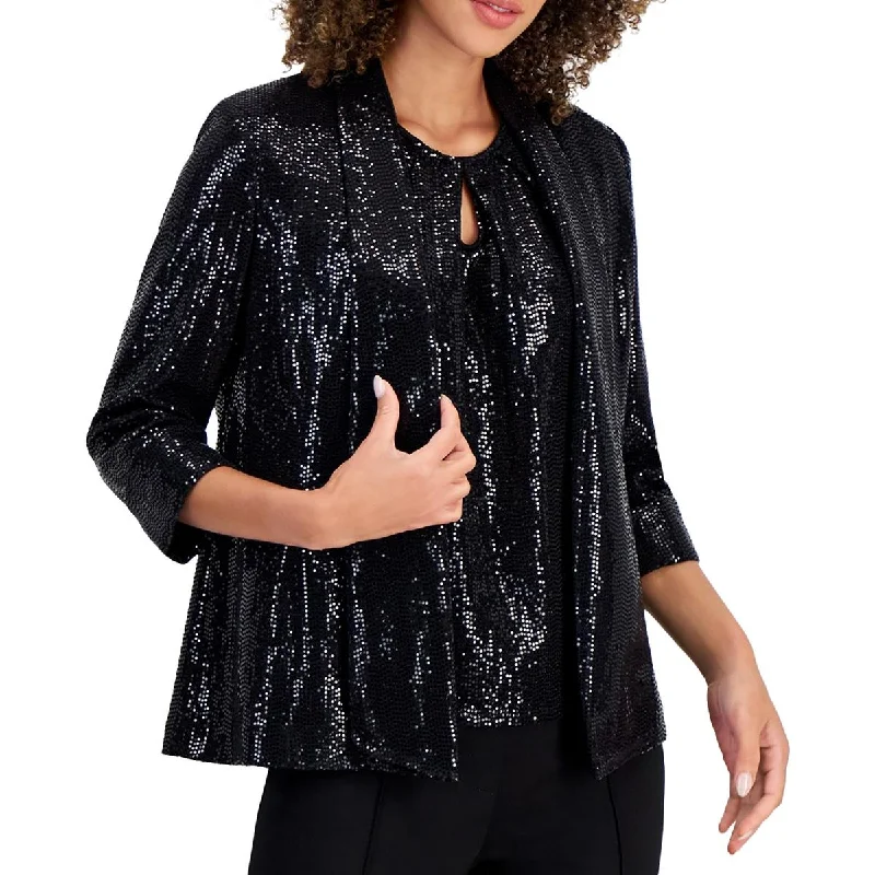 Classy Outfits Kasper Womens Shoulder Pads Nylon Open-Front Blazer