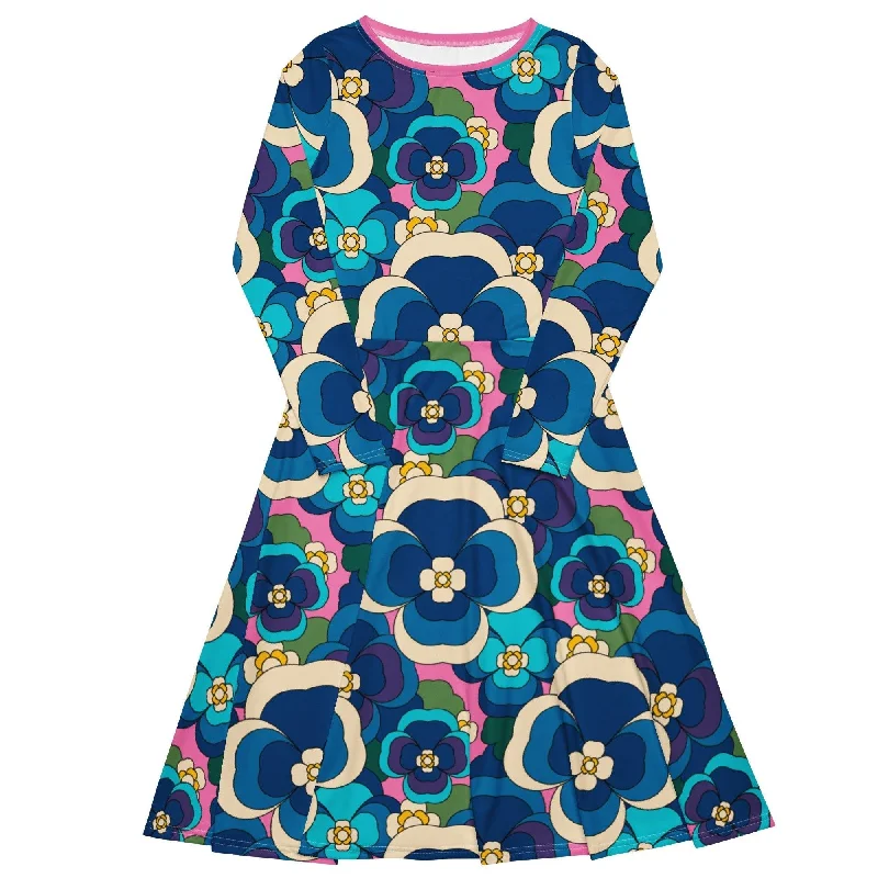 Comfortable Jeans PANSY FANTASY blue pink - Midi dress with long sleeves and pockets