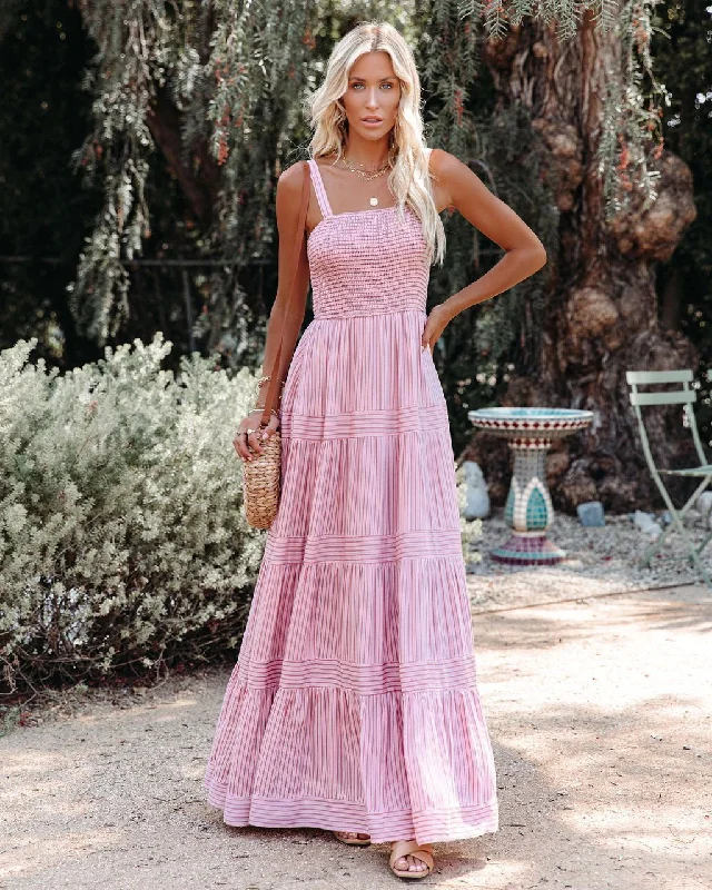 Affordable Looks Sunshower Cotton Tiered Maxi Dress - Dusty Rose