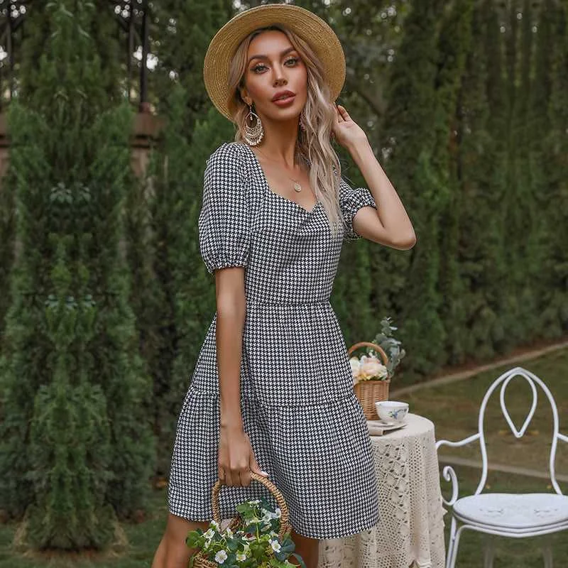 Personalized Denim Style KittenAlarm - New V-Neck Lace Short-Sleeved Dress