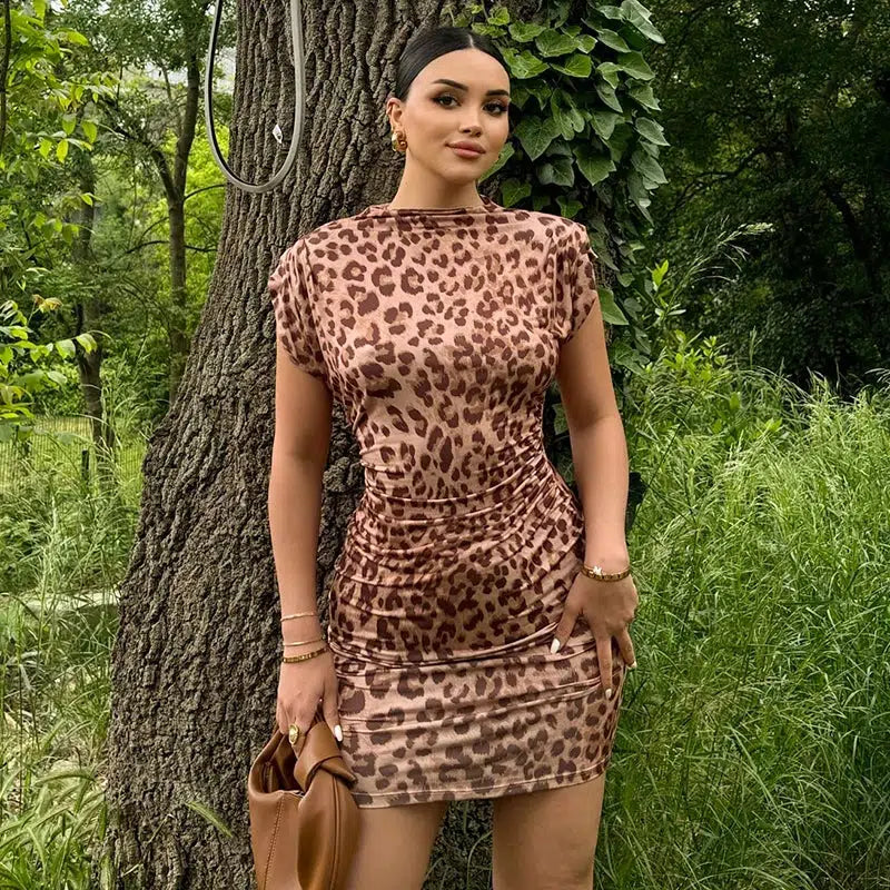 Personalized Denim Style Leopard Bodycon Mini Dress