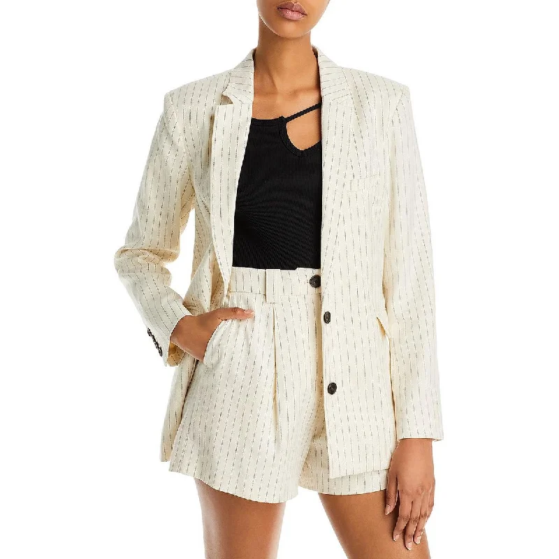 Soft Looks Rails Womens Stanton Linen Blend Pinstripe Two-Button Blazer