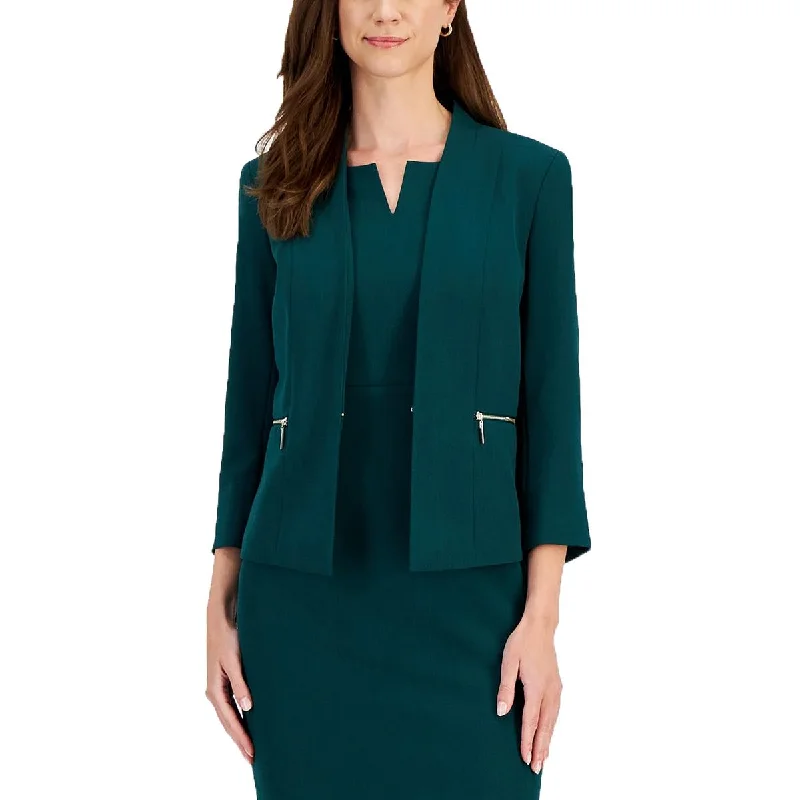 Budget Apparel Kasper Womens Zipper  Open-Front Blazer