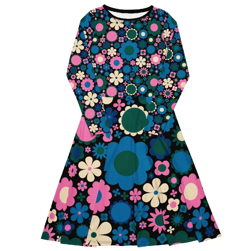 Cool Comforts BLOOMPOP blue pink - Midi dress with long sleeves and pockets