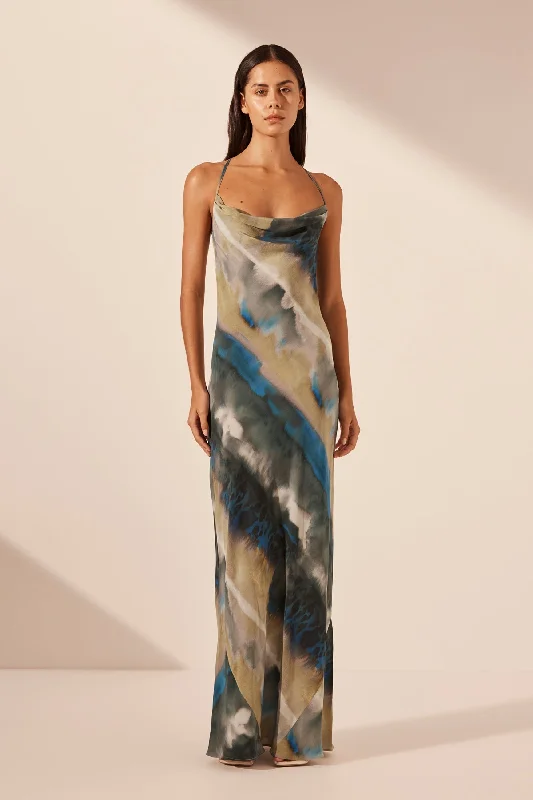 Casual Everyday Wear JARDIN SILK DOUBLE COWL BIAS MAXI DRESS