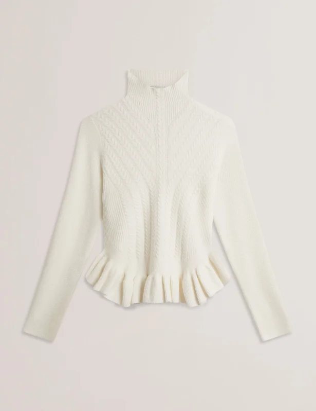 Everyday Style Violha Cropped Peplum Cable Knit Sweater Ivory