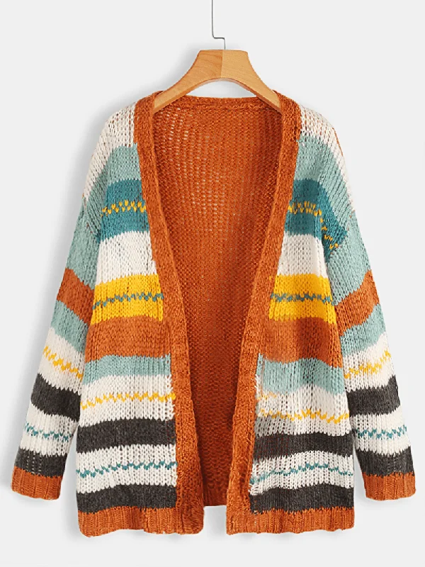 Fashion Layers Women Casual Striped Color-Block Sweater Cardigans