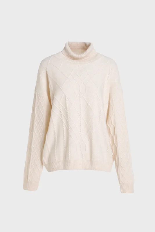 Cozy Casuals Diamond Knit Turtleneck Cashmere Sweater