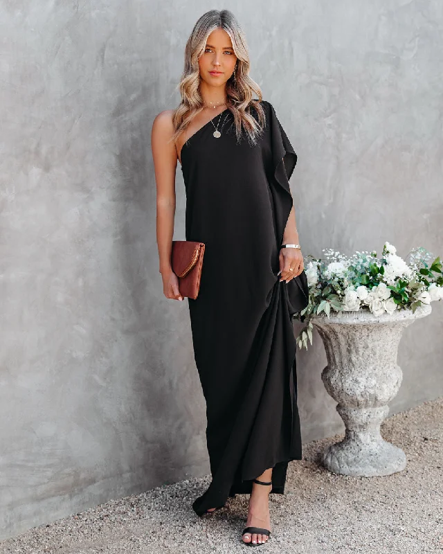 Personalized Street Style Strike A Pose One Shoulder Statement Maxi Dress - Black