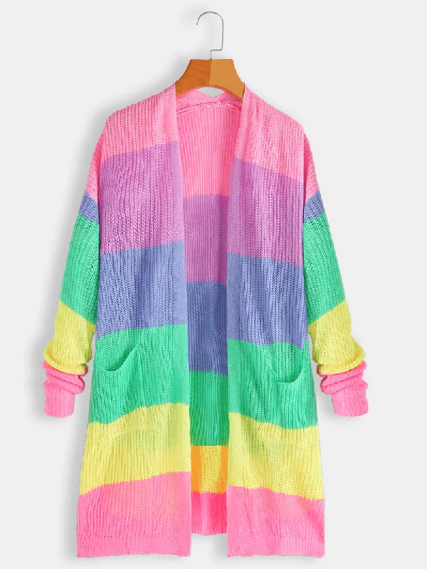Smart Choices Women Rainbow Print Long Sleeve Casual Cardigans