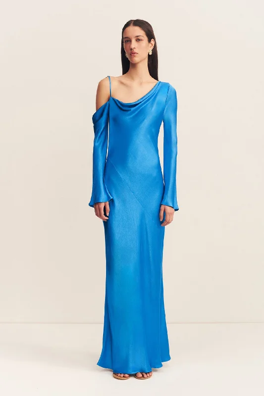 Cozy Daywear NORA ASYMMETRICAL LONG SLEEVE MAXI DRESS - AQUA