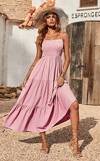 Stylish Wear Sunshower Cotton Tiered Maxi Dress - Blush