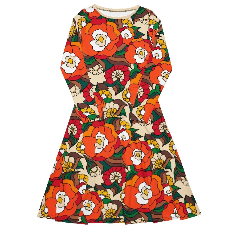 Cozy Daywear BELLADRAMA retro - Midi dress with long sleeves and pockets