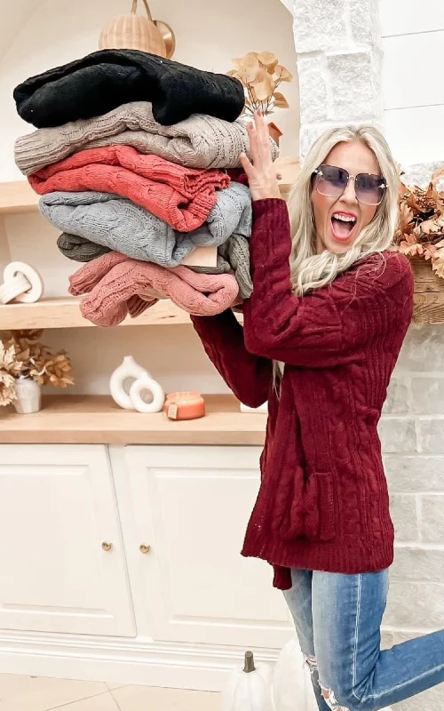 Casual Chic Chenille Cable Knit Oversized Open Front Cardigan