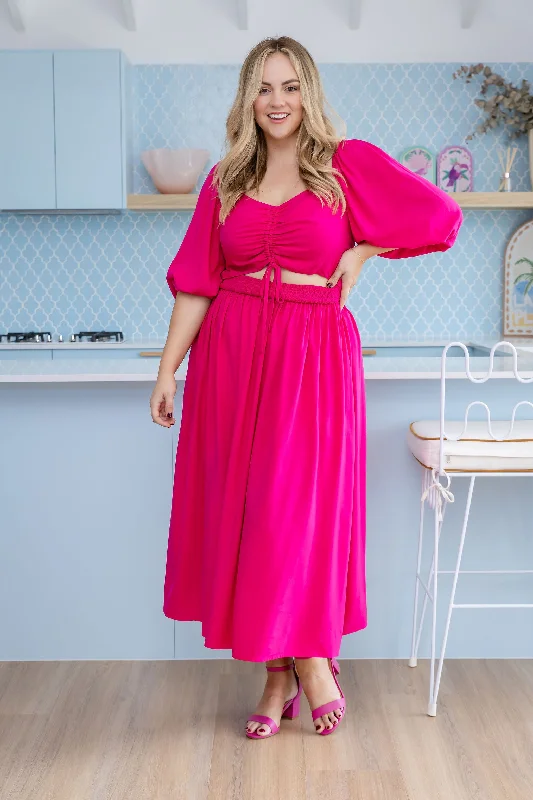 Romantic Skirt Design Pippa Cut Out Dress in Pink
