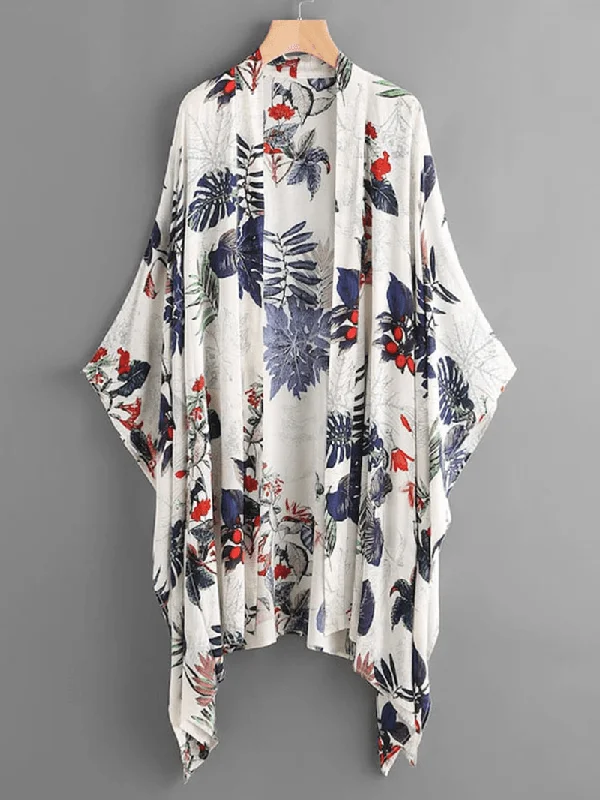 Casual Everyday Wear Women Summer Floral Print Loose Long Sleeve Irregular Hem Cardigans