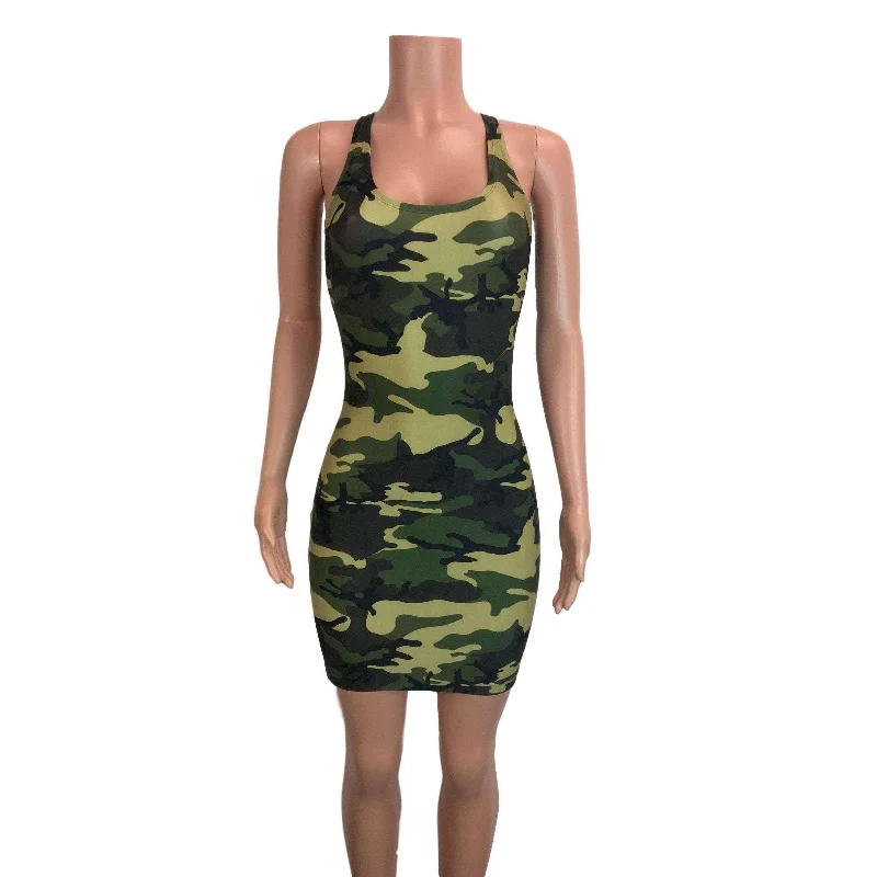 Stylish Comfortwear SALE - Camo or Camouflage Bodycon Tank Dress - Final Sale SMALL